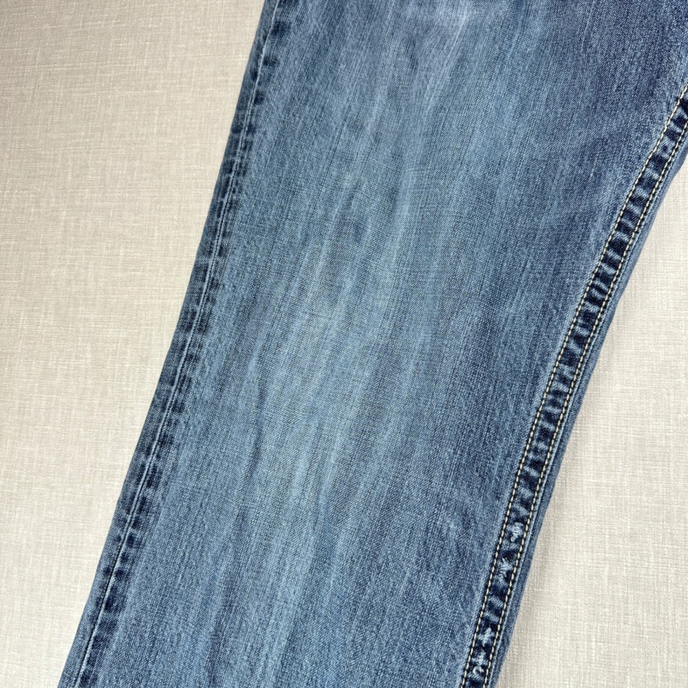 MEK Denim Mazatlan Jeans Mens 40 Blue Bootcut Distressed Embroidered Button Fly - Picture 10 of 16